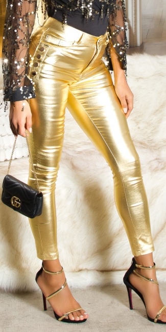 Musthave hoge taille broek met gouden details goud